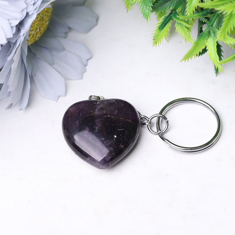 Heart Crystal Key Chain | 1.15in Carved Gemstone | Healing Gifts