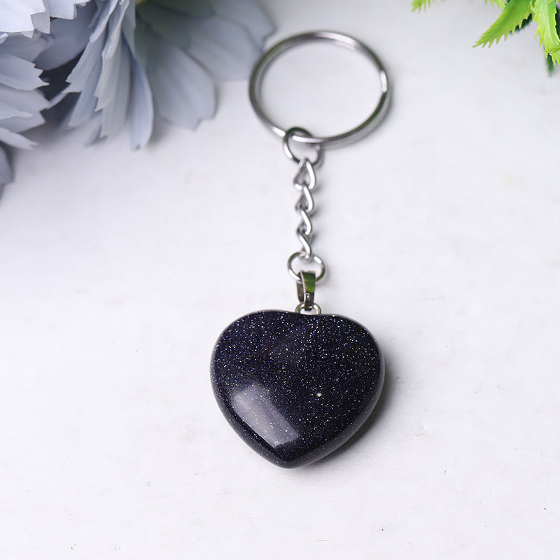 Heart Crystal Key Chain | 1.15in Carved Gemstone | Healing Gifts