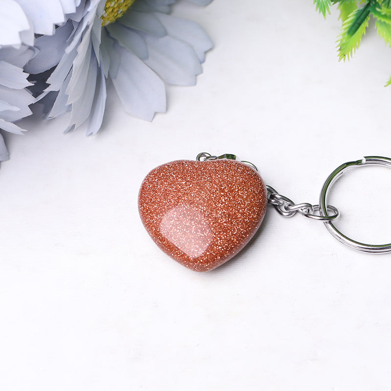 Heart Crystal Key Chain | 1.15in Carved Gemstone | Healing Gifts