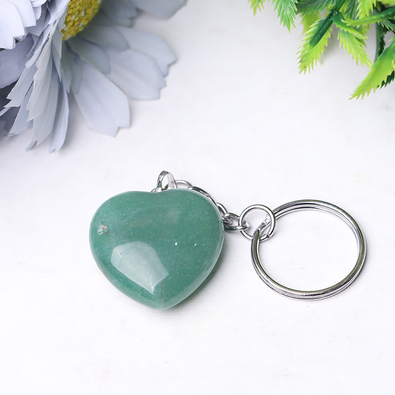Heart Crystal Key Chain | 1.15in Carved Gemstone | Healing Gifts