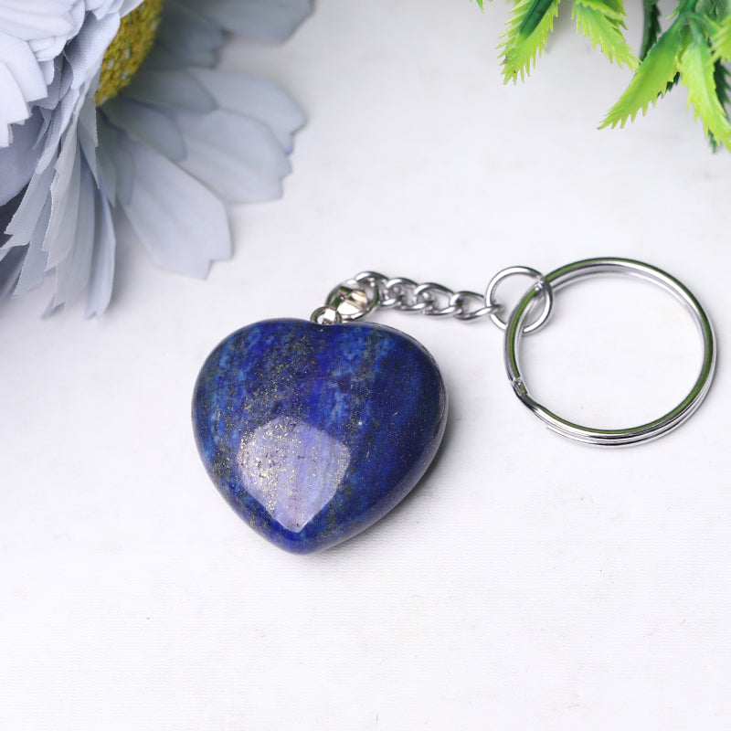 Heart Crystal Key Chain | 1.15in Carved Gemstone | Healing Gifts