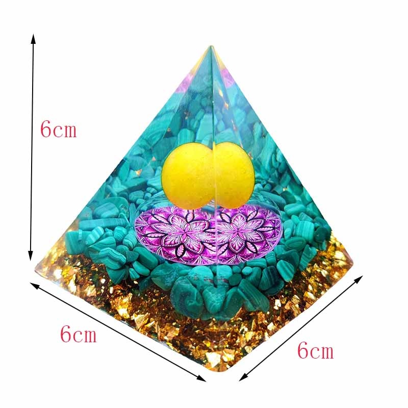 Heart Rejuvenation Orgone Pyramid with Malachite and Gold
