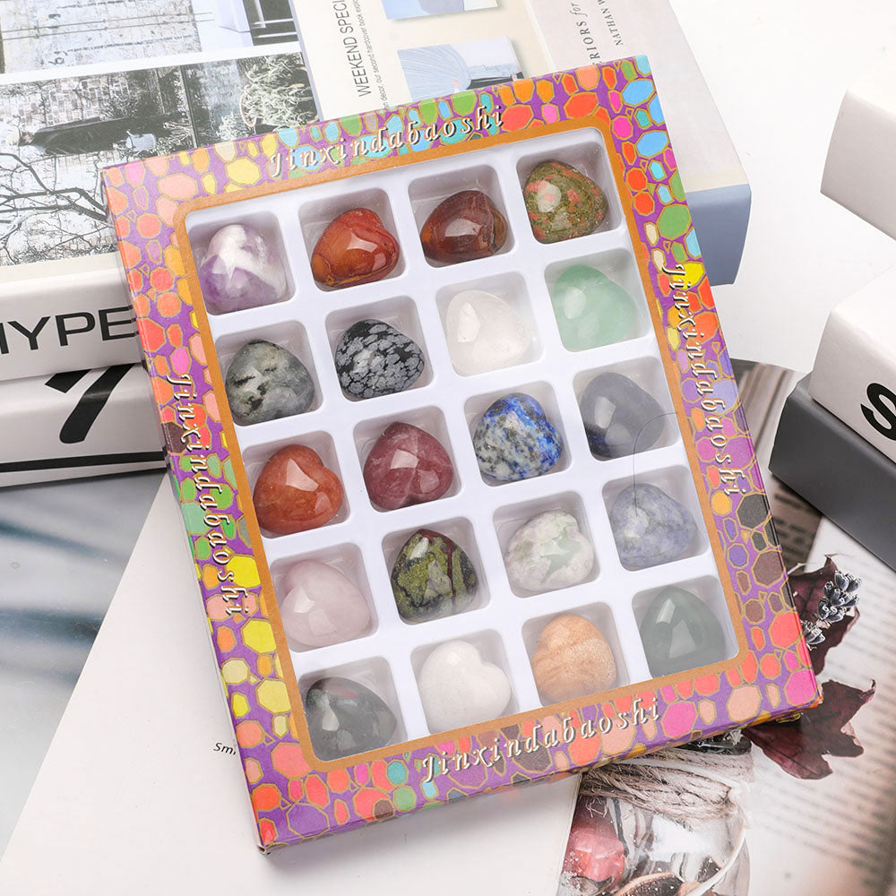 Heart Shape Palm Stones Collection Box for Healing