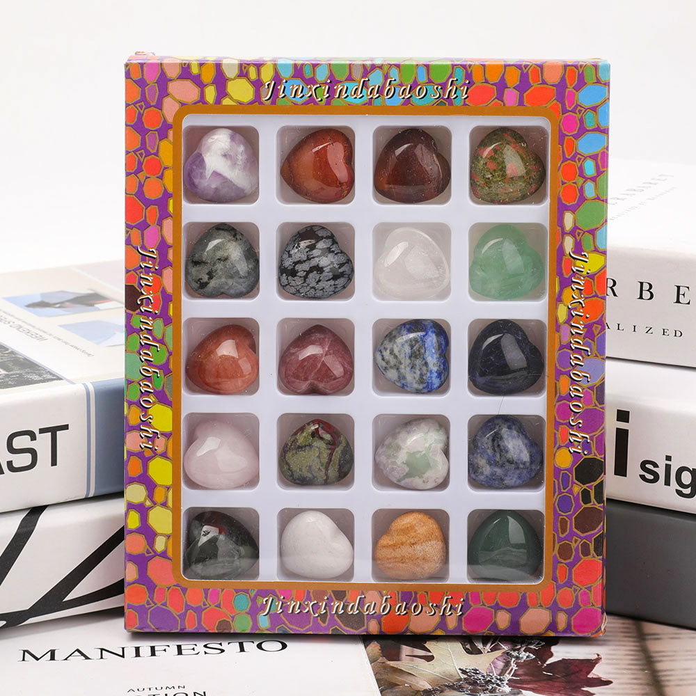Heart Shape Palm Stones Collection Box for Healing