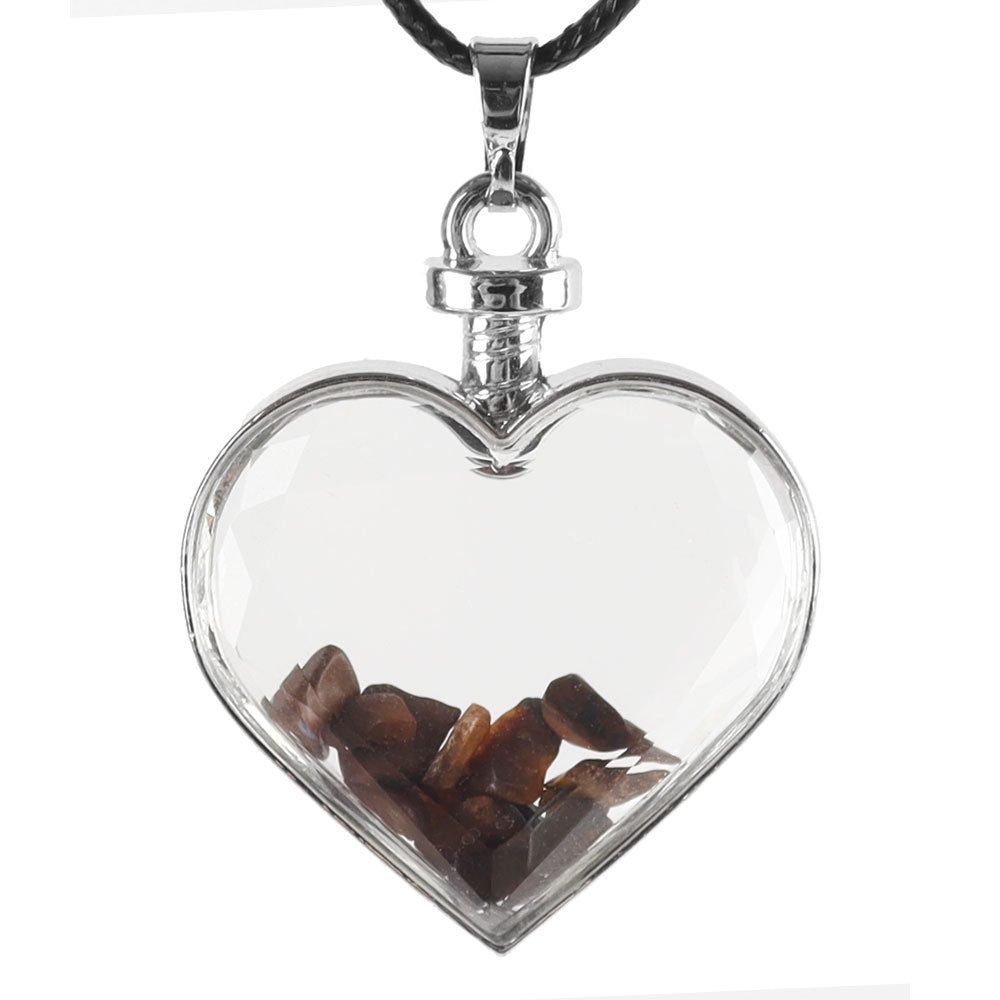 Heart Shaped Crystal Pendant in Amethyst, Fluorite, Tiger's Eye, or Clear Quartz
