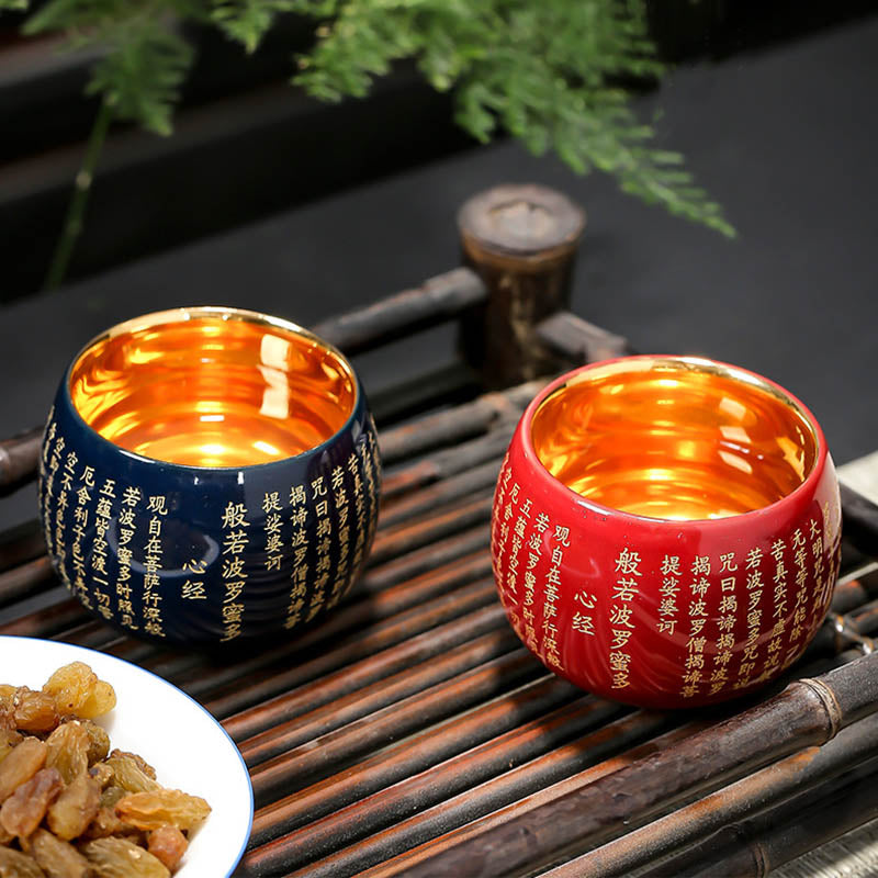 Heart Sutra Ceramic Meditation Tea Cup 130ml Red or Blue