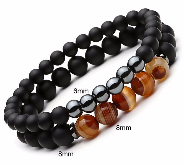 Hematite Agate Bracelet Set for Protection and Balance