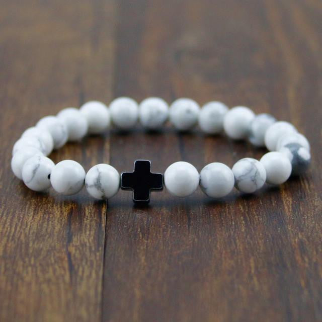 Hematite & Lava Stone Cross Bracelet with Turquoise