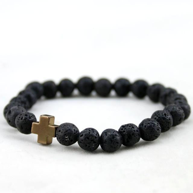 Hematite & Lava Stone Cross Bracelet with Turquoise
