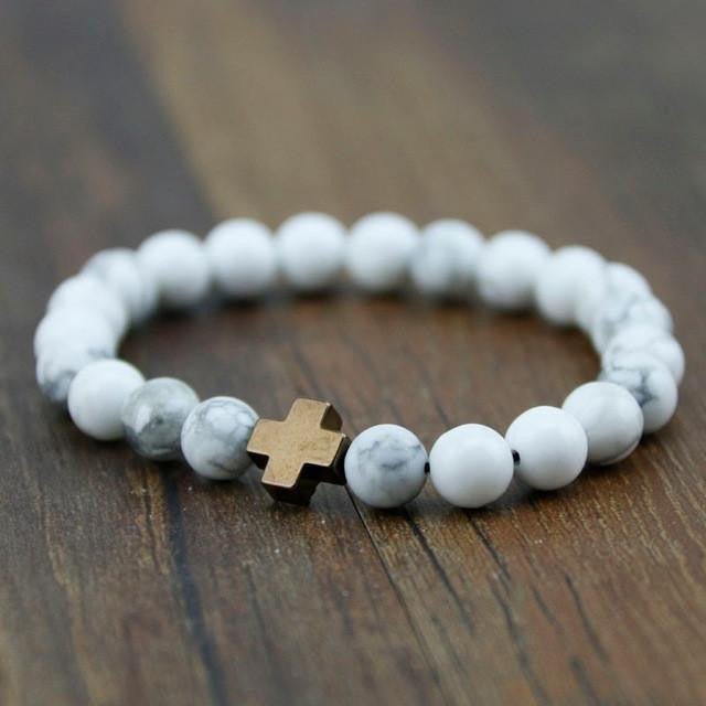 Hematite & Lava Stone Cross Bracelet with Turquoise