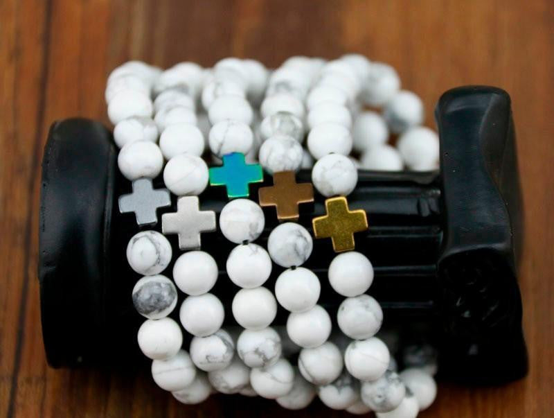 Hematite & Lava Stone Cross Bracelet with Turquoise
