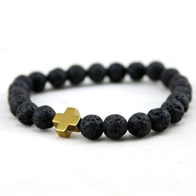 Hematite & Lava Stone Cross Bracelet with Turquoise