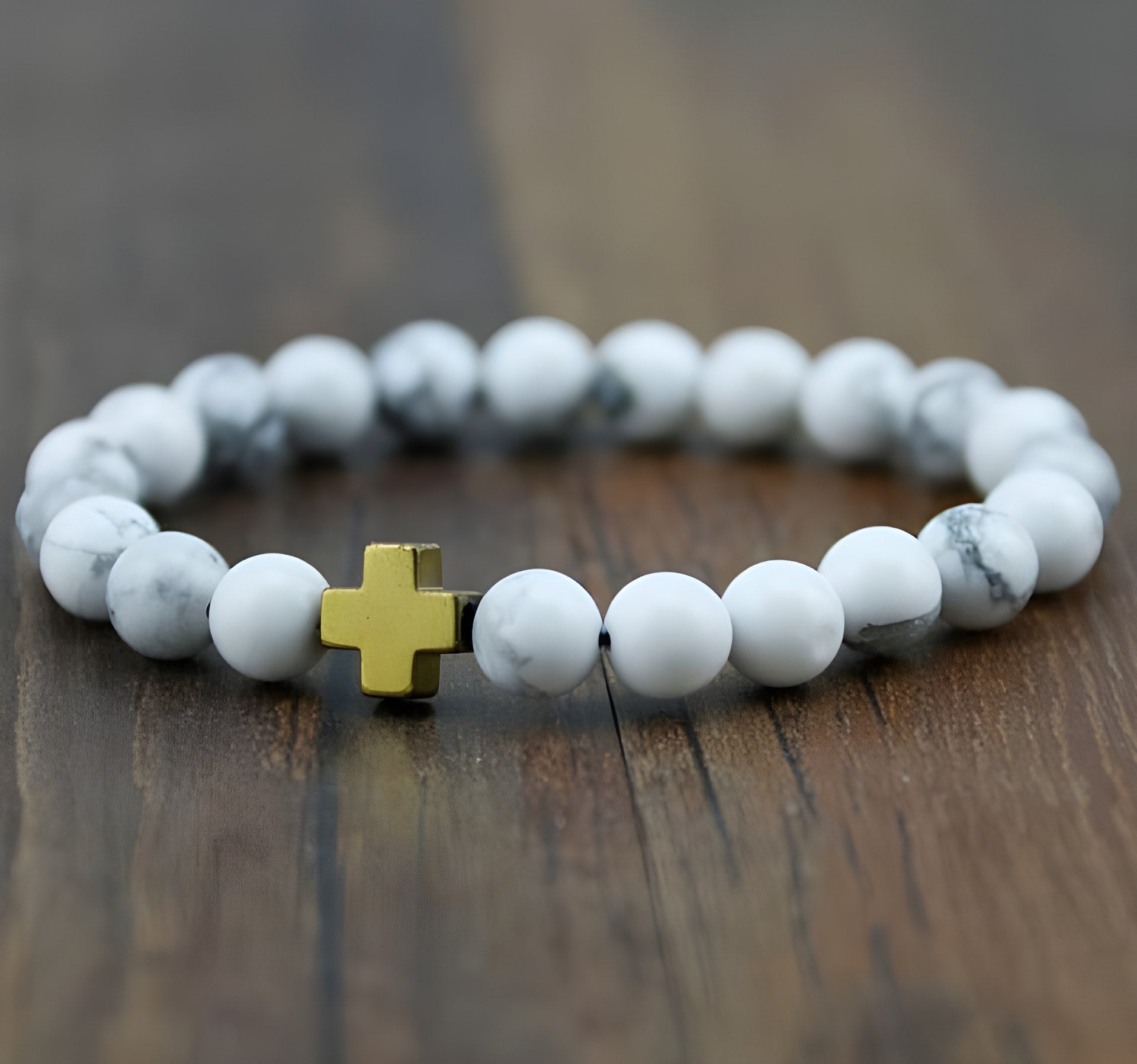 Hematite & Lava Stone Cross Bracelet with Turquoise