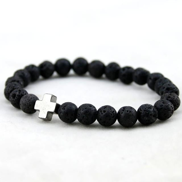 Hematite & Lava Stone Cross Bracelet with Turquoise