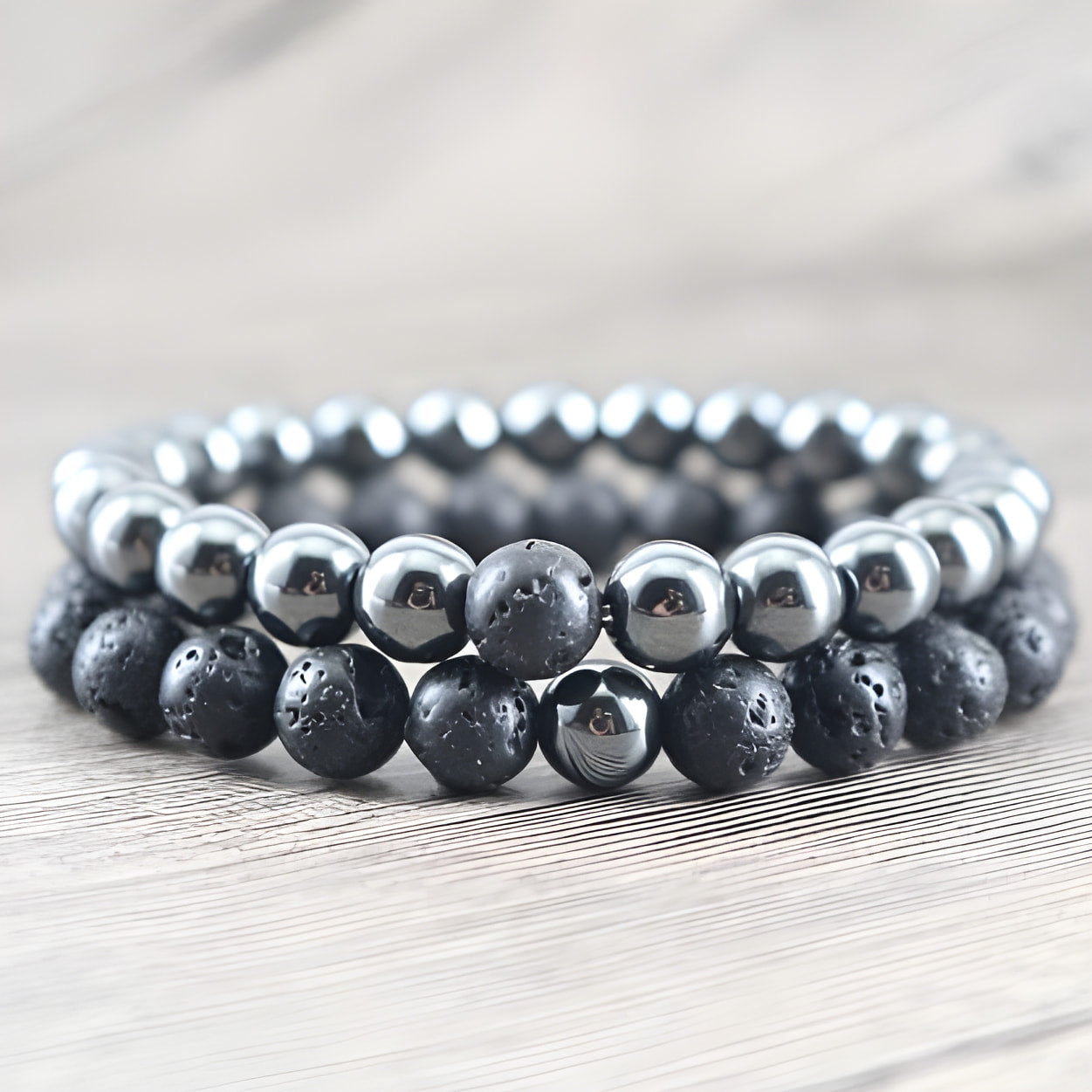 Hematite and Lava Stone Balance Bracelets