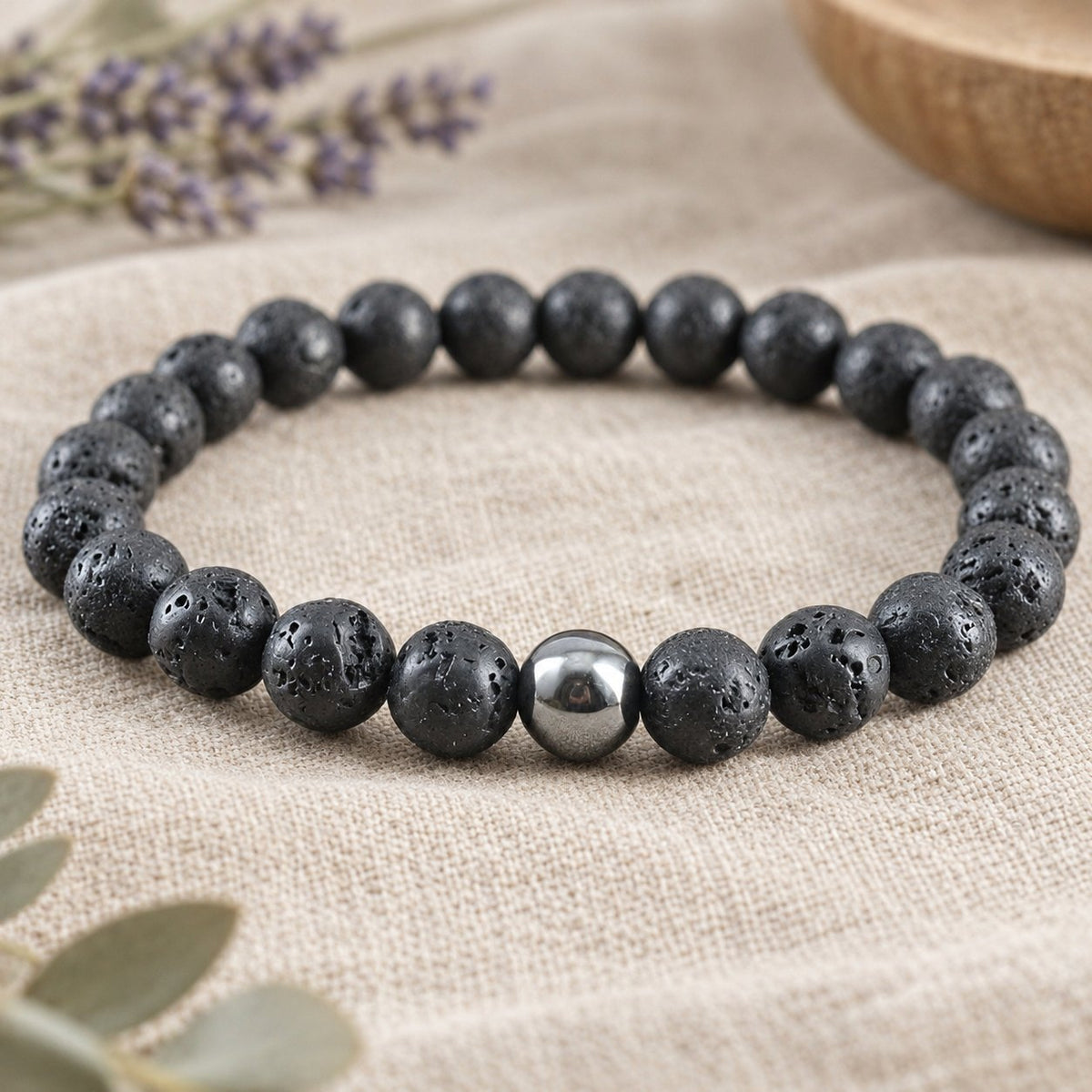 Hematite and Lava Stone Balance Bracelets, lava rock bracelet