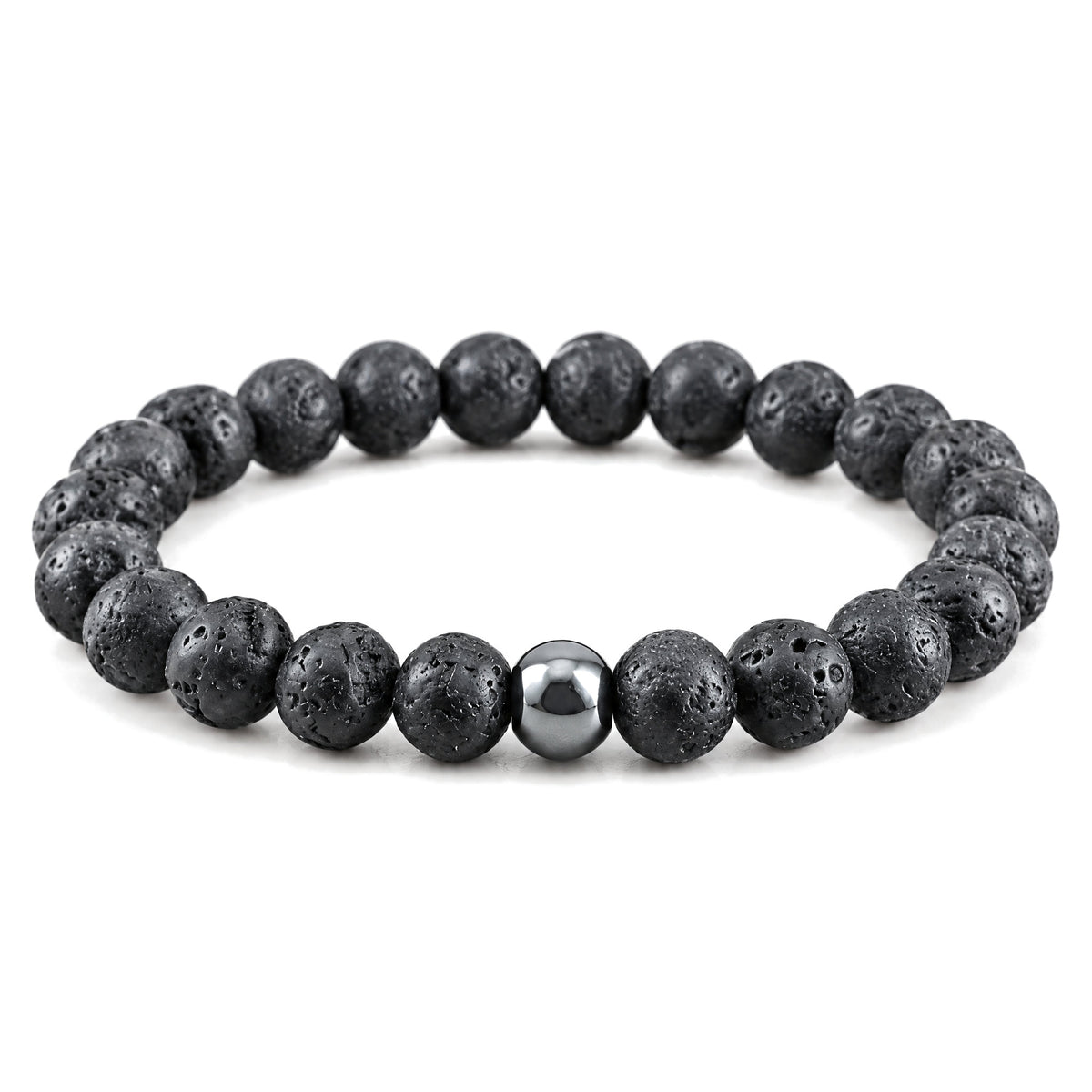 Hematite and Lava Stone Balance Bracelets, Lava Rock, on a white background