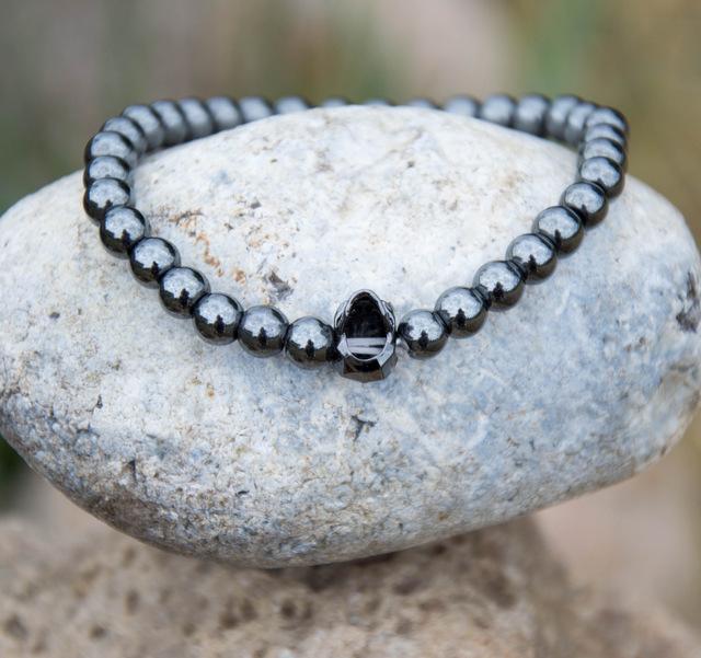 Hematite Skull Bracelet with Black Zirconia Eyes