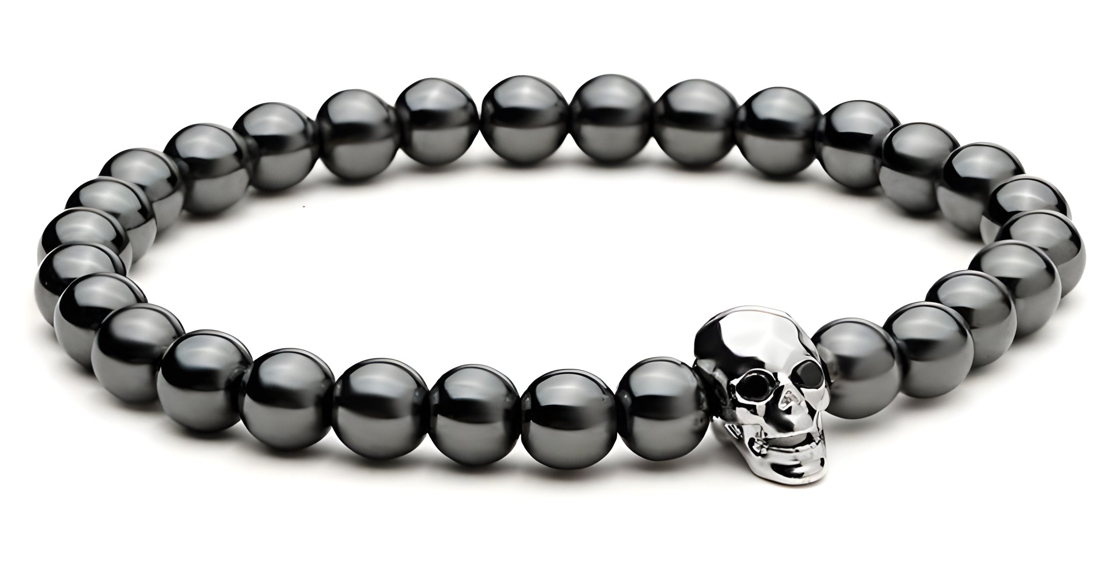 Hematite Skull Bracelet with Black Zirconia Eyes