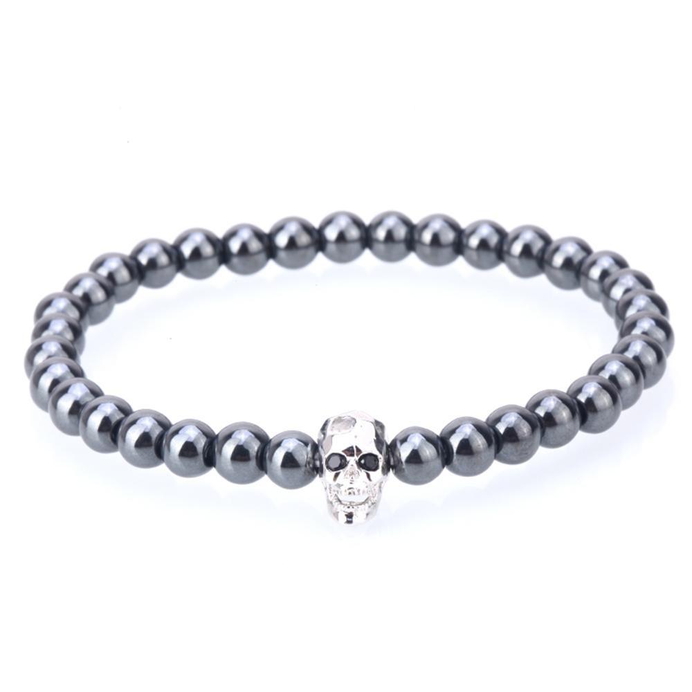 Hematite Skull Bracelet with Black Zirconia Eyes