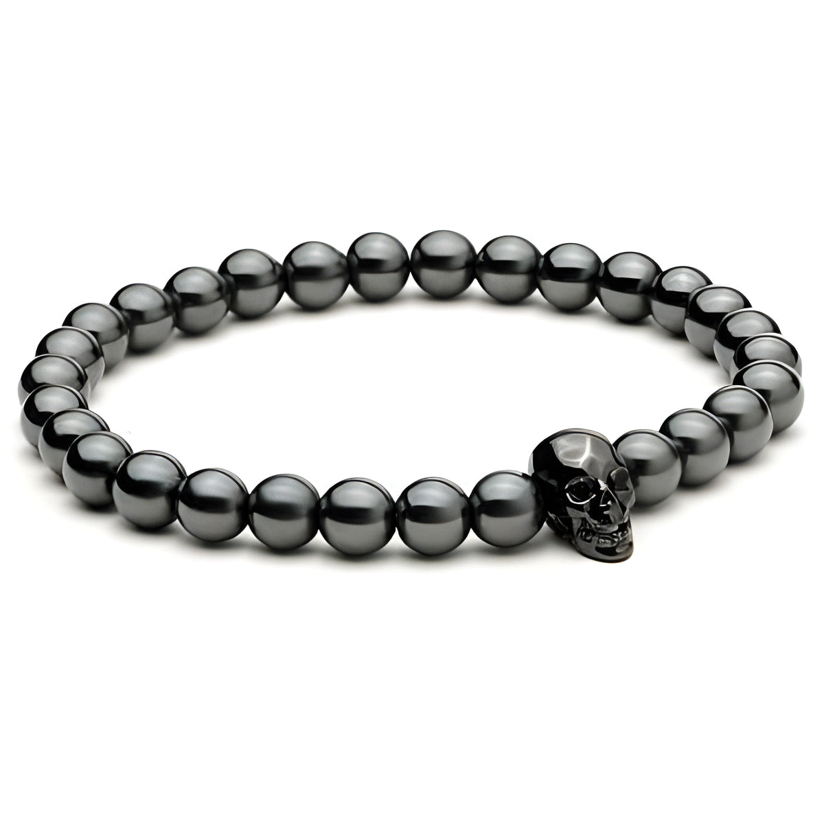 Hematite Skull Bracelet with Black Zirconia Eyes
