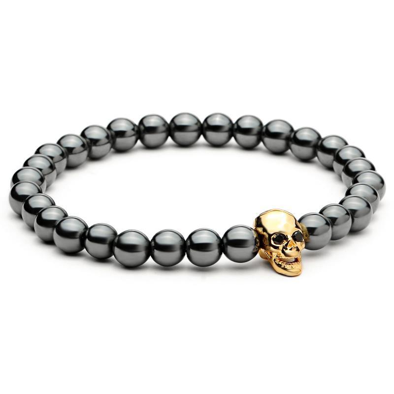 Hematite Skull Bracelet with Black Zirconia Eyes