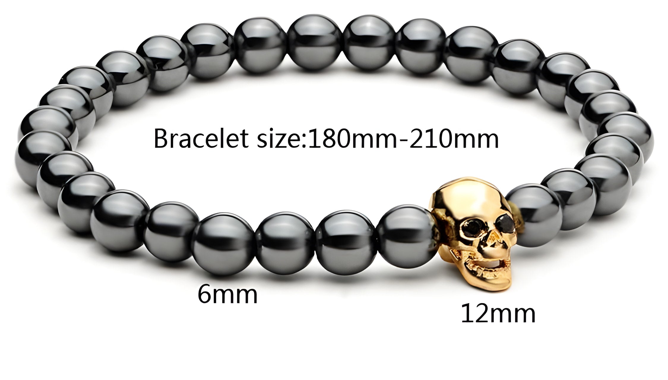 Hematite Skull Bracelet with Black Zirconia Eyes