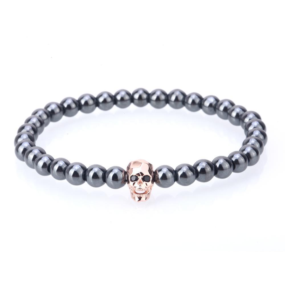 Hematite Skull Bracelet with Black Zirconia Eyes