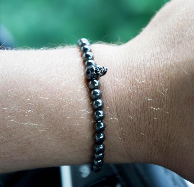 Hematite Skull Bracelet with Black Zirconia Eyes