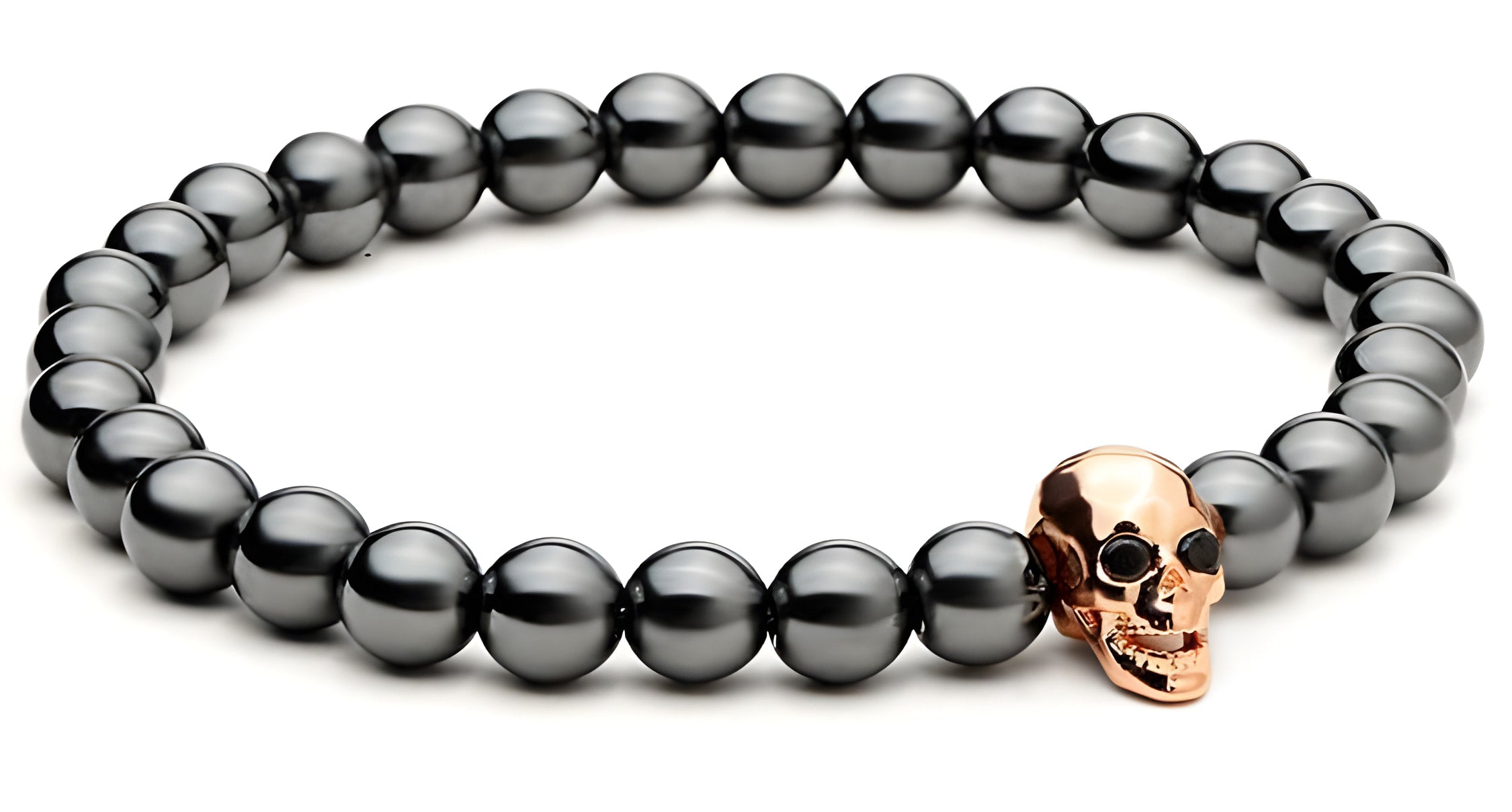 Hematite Skull Bracelet with Black Zirconia Eyes