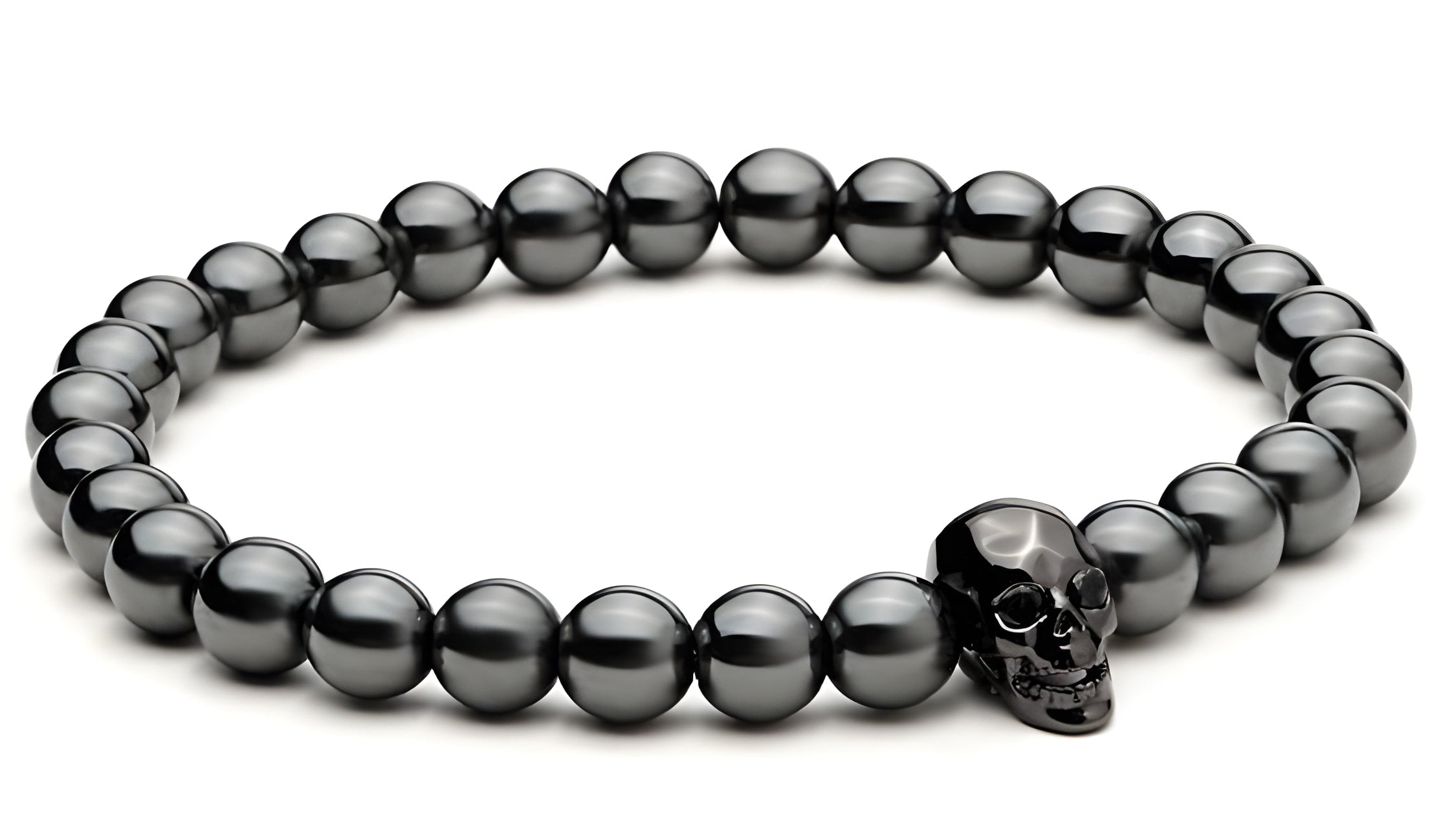 Hematite Skull Bracelet with Black Zirconia Eyes