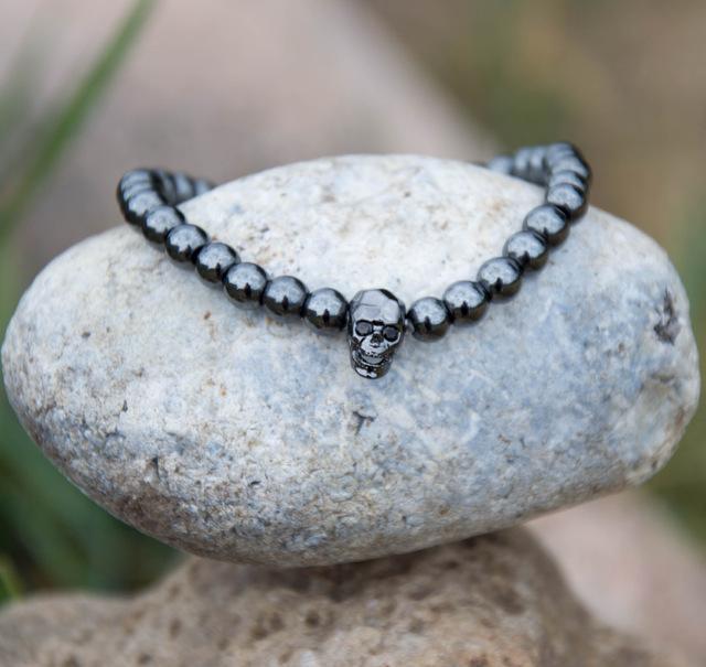 Hematite Skull Bracelet with Black Zirconia Eyes