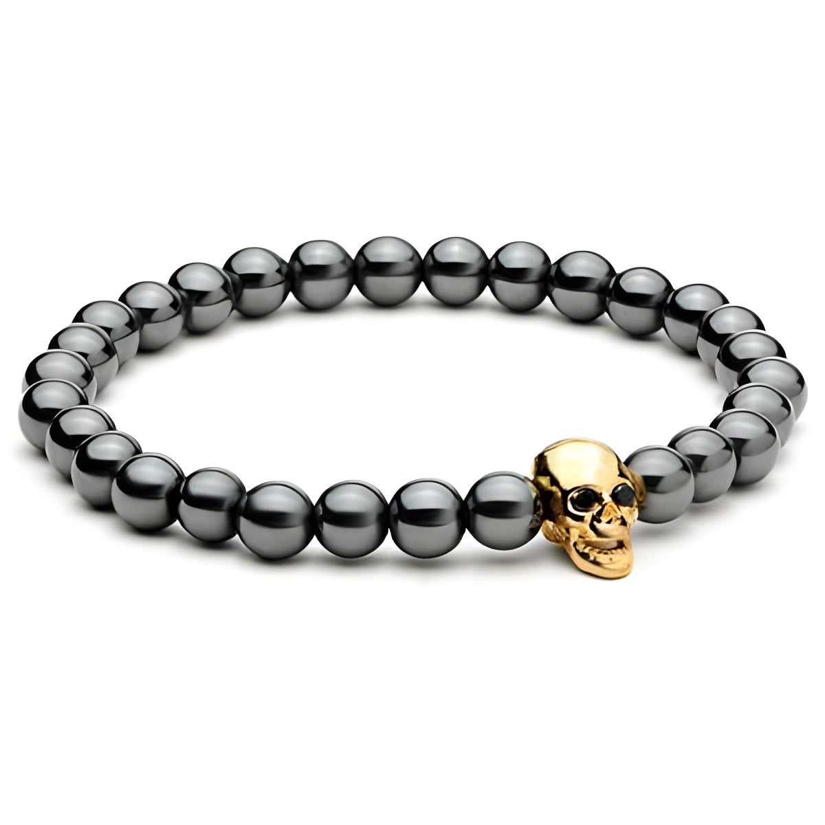 Hematite Skull Bracelet with Black Zirconia Eyes