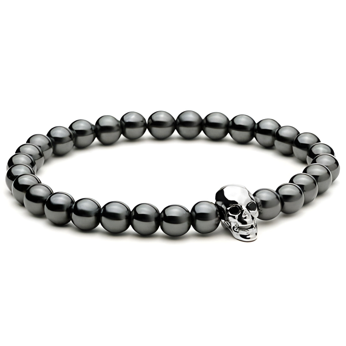 Hematite Skull Bracelet with Black Zirconia Eyes