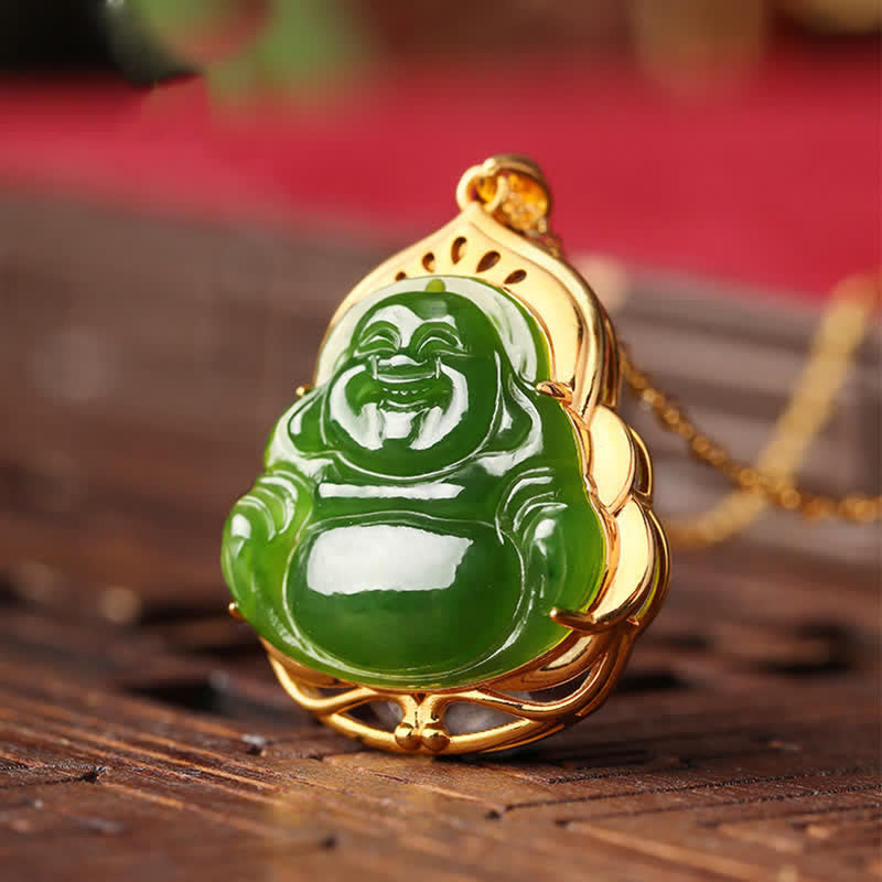 Hetian Cyan Jade Buddha Necklace | Success & Healing Charm