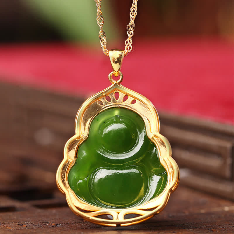 Hetian Cyan Jade Buddha Necklace | Success & Healing Charm