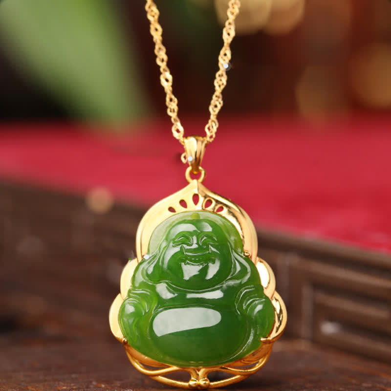 Hetian Cyan Jade Buddha Necklace | Success & Healing Charm