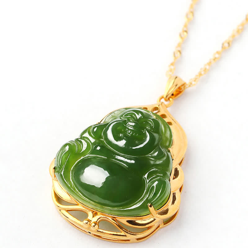 Hetian Cyan Jade Buddha Necklace | Success & Healing Charm