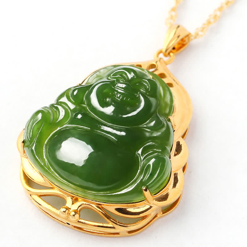 Hetian Cyan Jade Buddha Necklace | Success & Healing Charm