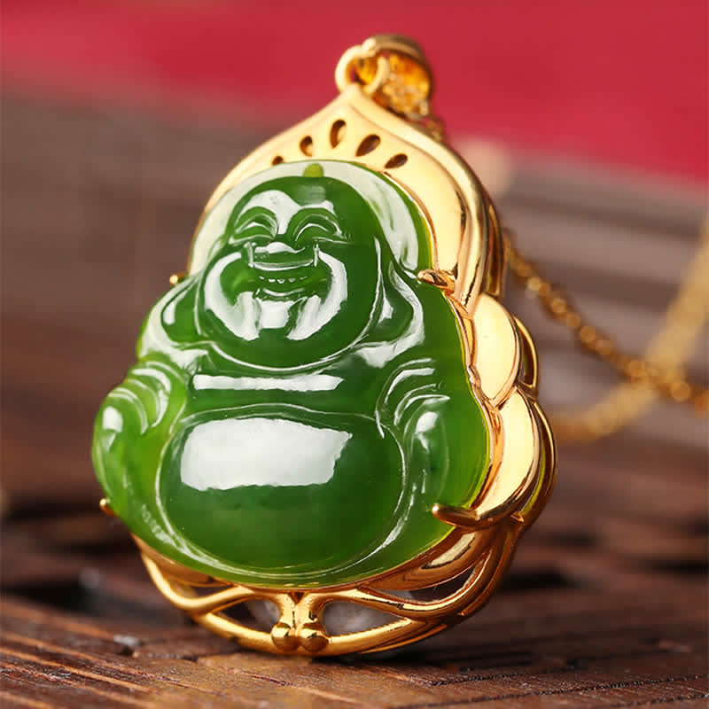 Hetian Cyan Jade Buddha Necklace | Success & Healing Charm
