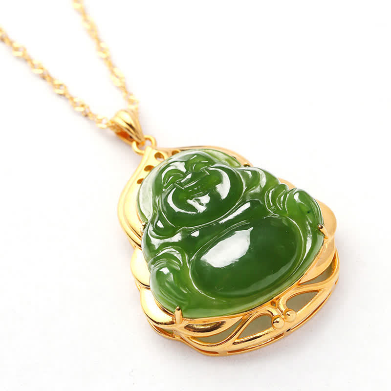 Hetian Cyan Jade Buddha Necklace | Success & Healing Charm
