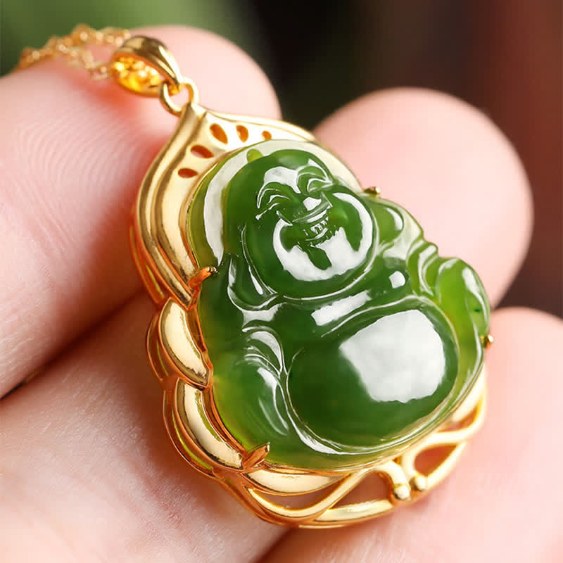 Hetian Cyan Jade Buddha Necklace | Success & Healing Charm