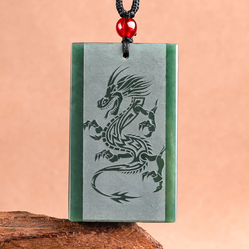 Hetian Cyan Jade Dragon Success Necklace Pendant