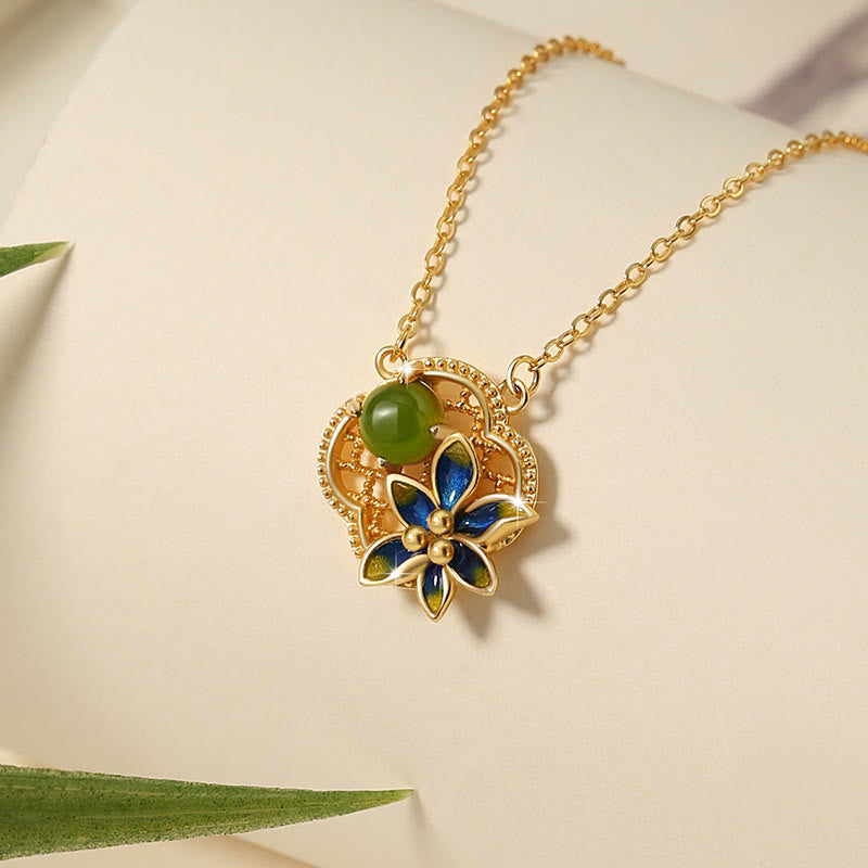 Hetian Cyan Jade Four Leaf Clover Jewelry Set | Healing Sounds