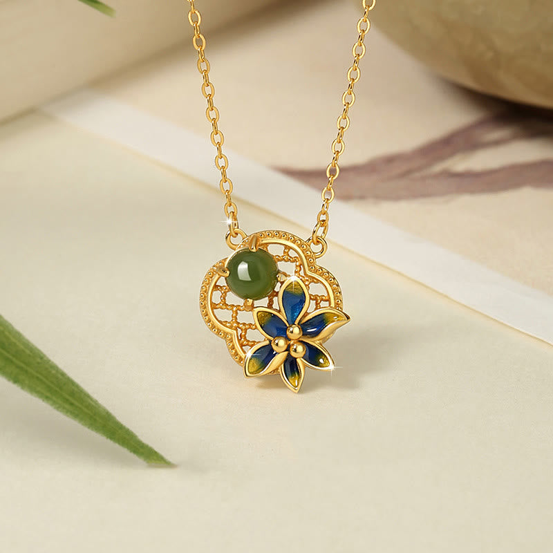 Hetian Cyan Jade Four Leaf Clover Jewelry Set | Healing Sounds