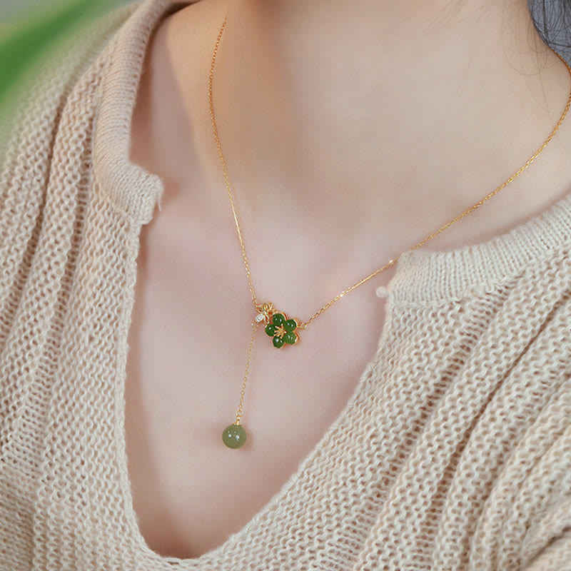 Hetian Cyan Jade Luck Necklace in 925 Silver | Healing Sounds