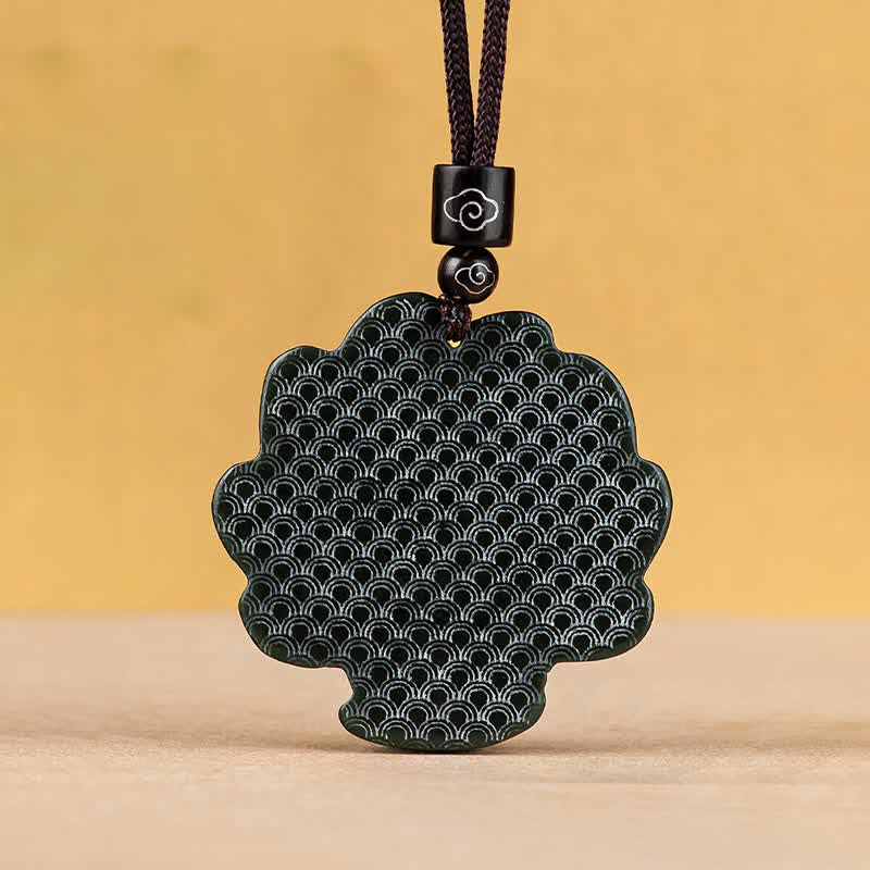 Hetian Cyan Jade Nine Tailed Fox Luck Pendant Necklace