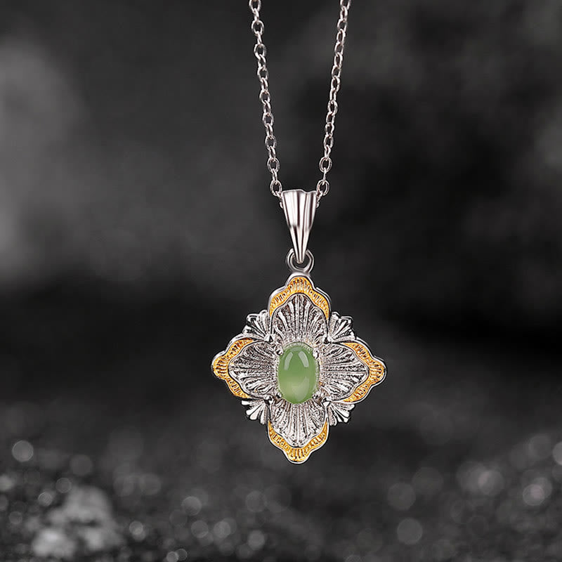 Hetian Cyan Jade Rhombus Necklace for Luck & Healing