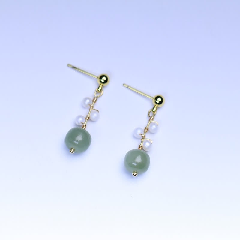 Hetian Jade 14K Gold Dangle Earrings for Prosperity & Luck