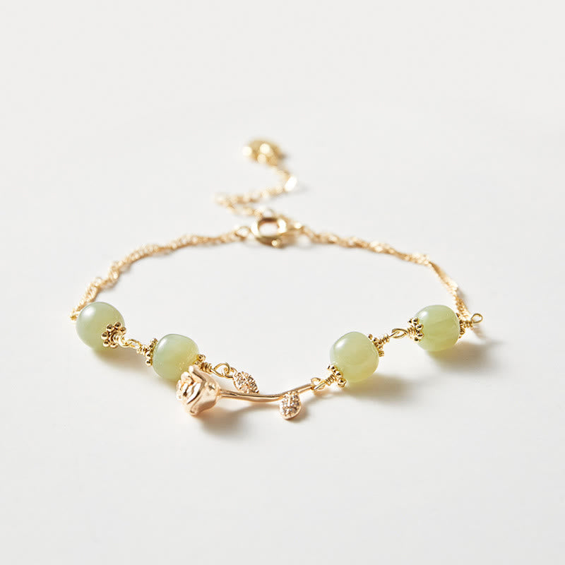 Hetian Jade 14K Gold Plated Luck Chain Bracelet